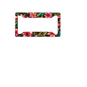 Red Plumeria License Plate Frame – Tropical Hawaiian Car Accessory – Beach Vibes Auto Decoration