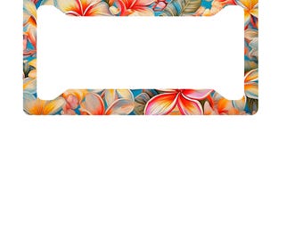 Hawaiian Plumeria License Plate Frame | Tropical Floral Aluminum Car Accessory for Trucks & Cars