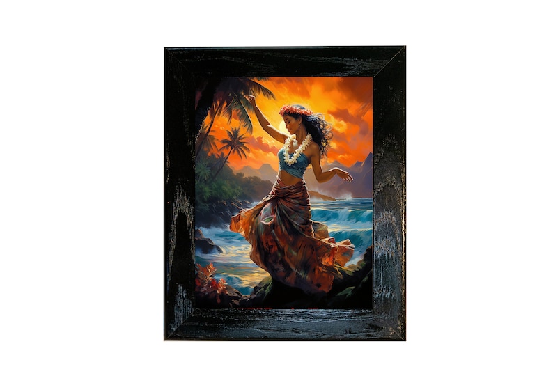 Hawaiian Hula Dancer on Sunset Night Dancing on the Beach Ceramic Tile Wall Art image 1