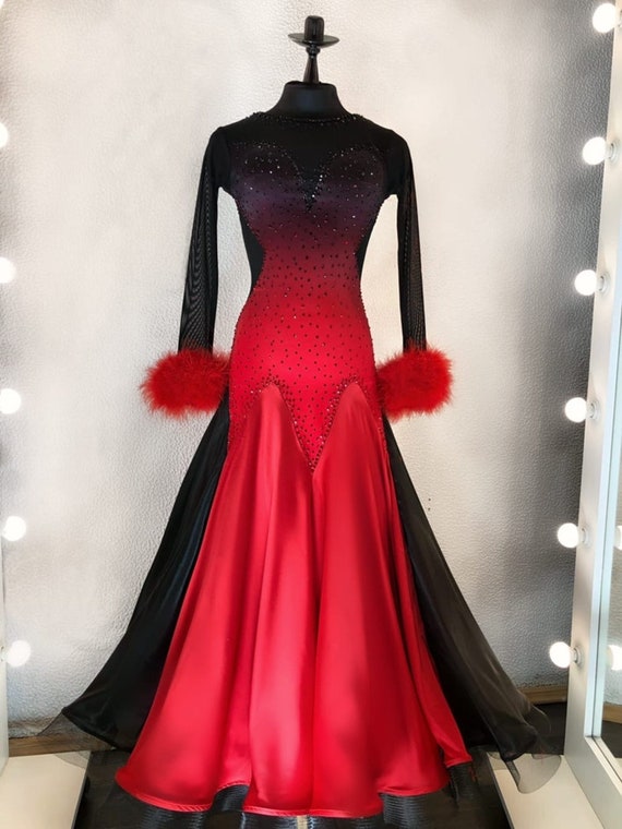 Chiffon dance dress.Red dance dress.Ballroom dress.Competition | Etsy