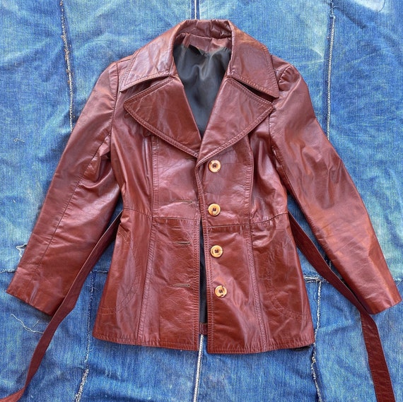 Vintage 70s/80s Brick Red Leather Jacket size Sm