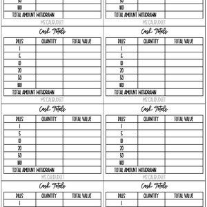 DIGITAL Black & White TELLER SLIPS | Cash Withdrawal | Cash Breakdown