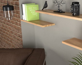 Wall shelf walnut 4 cm thick with natural tree edge - wall shelf solid wood oiled invisible fastening made to measure