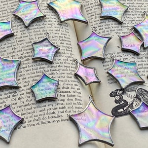 Iridescent Clear Glass Stars - silver finish - stained glass ornament suncatcher magical celestial night sky witch aesthetic fairycore
