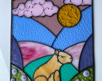 Capibara in de zon - glas-in-loodpaneel