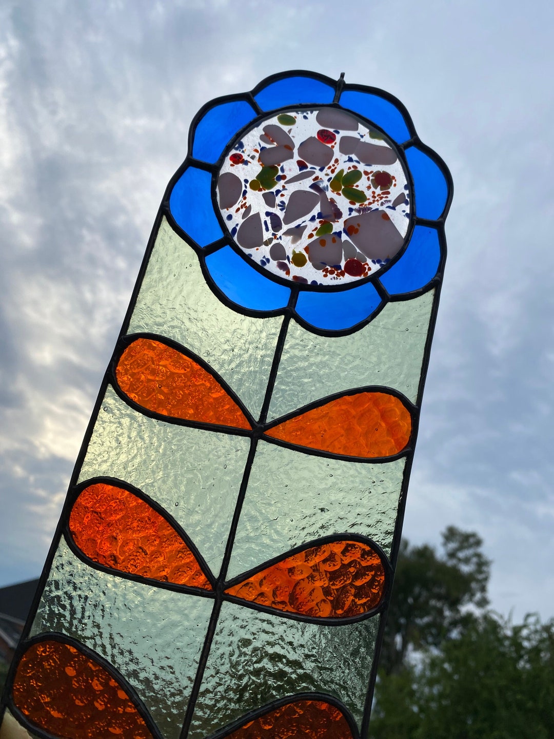 Confetti Daisy Fused Stained Glass Panel Floral Flower Etsy