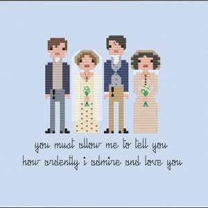 Parodia Orgullo y Prejuicio Boda PDF Patrón Punto de Cruz