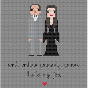 Parodie Morticia und Gomez PDF Kreuzstichanleitung