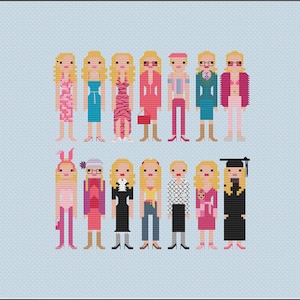 Parodie Elle Woods Outfits PDF Kreuzstichanleitung