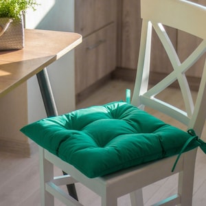 Handmade Square Chair Cushion with Ties - Green Seat Pad