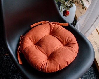 Handmade LINEN cushion, Round seat cushion, 100% linen cushion, Carrot cushion, round chair cushion