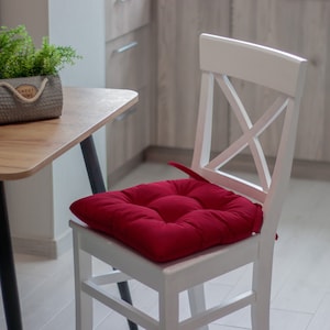 Red kitchen chair cushions with ties best sale