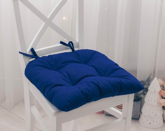 Cushions chairs, U-shape chair cushion, u-shape seat cushion, chair cushion with ties, blue cushion