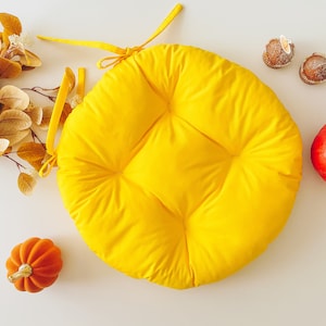 Handmade Yellow Round Chair Cushion with Ties, Many Colors And Sizes
