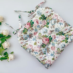 Cojín de silla en forma de U con diseño floral hecho a mano y lazos estilo Shabby Chic