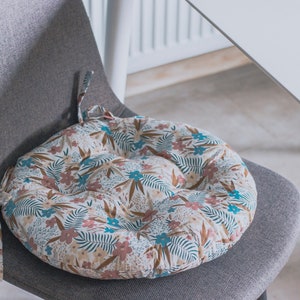 Handmade Round Chair Cushion: Floral Print Pads with Ties