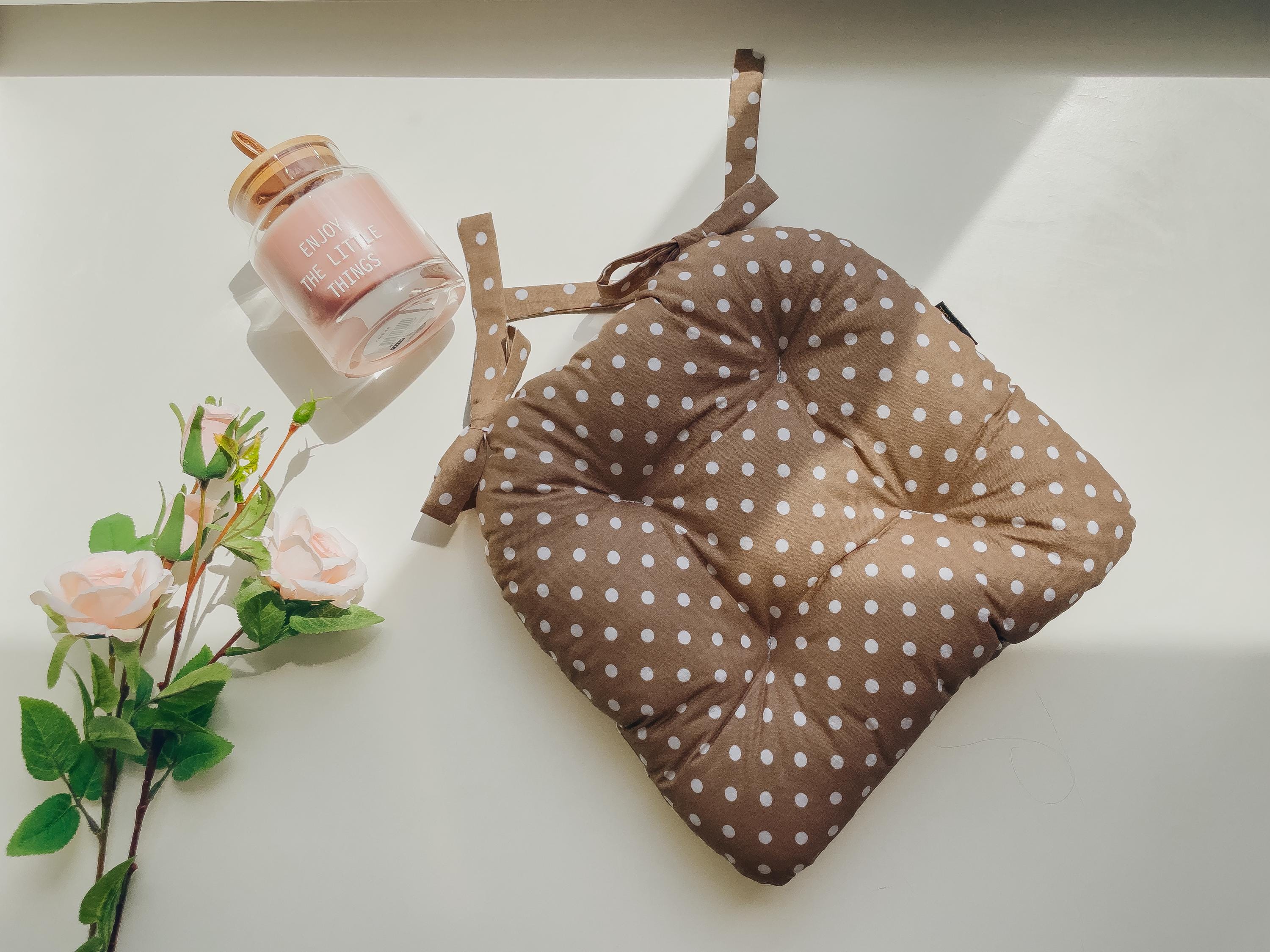 Handmade U-Shape Kids Chair Cushion: Polka Dot Cotton Pillow