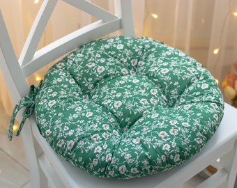 Round Handmade Chair Cushion with Ties: Kitchen Decor