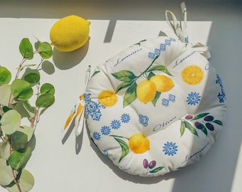 Round seat cushions, Outdoor cushions, Garden cushion, Patio cushions, lemons cushion