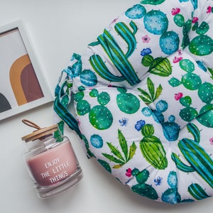 Handmade Round Chair Cushion: Cactus Print Seat Cushion with Ties