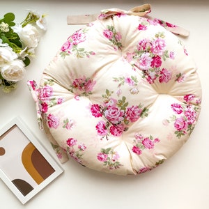 Dining Chair Pad With Ties, Chair cushion, round chair cushion, handmade cushions for indoor use