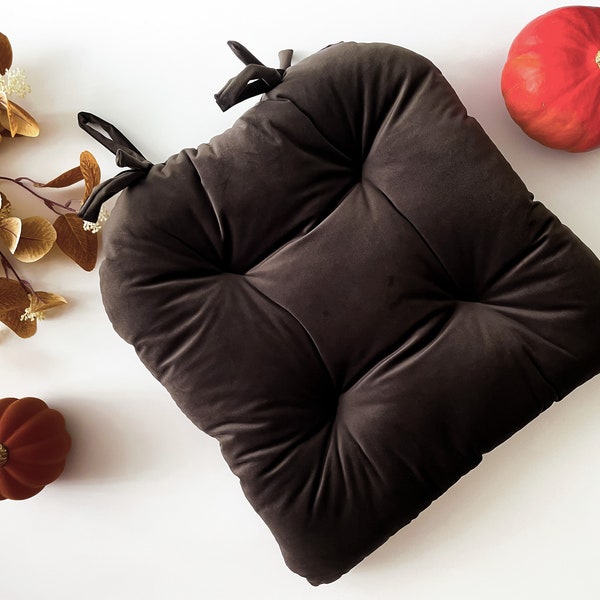 Velour seat cushion, Brown chair cushion, Velour chair cushion, U-shape Velvet cushion
