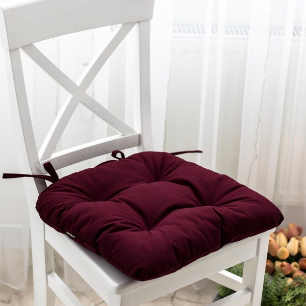 Coussins chaises, coussin de chaise en U, coussin de siège en U, coussin de chaise avec attaches, coussin vineux