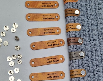 10 Stück Labels Handmade Etiketten Nähen Kunstleder Label für Kleidung Jeans DIY Set mit Buchschrauben Schrauben Leder Label Tags