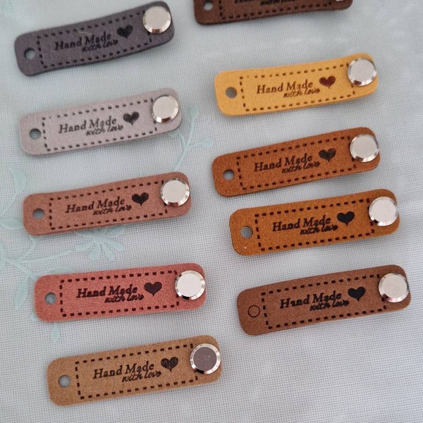 10 Stück Labels Handmade Etiketten Nähen Kunstleder Label für Kleidung Jeans DIY Set mit Buchschrauben Schrauben Lether Label Tags