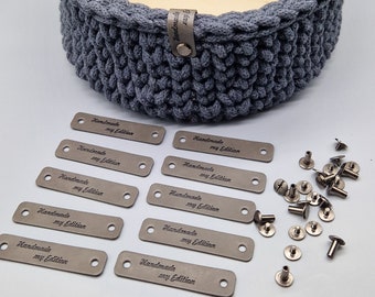 10 Stück Labels Handmade Etiketten Nähen Kunstleder Label für Kleidung Jeans DIY mit Buchschrauben 10 Stück Set "Handmade my Edition"