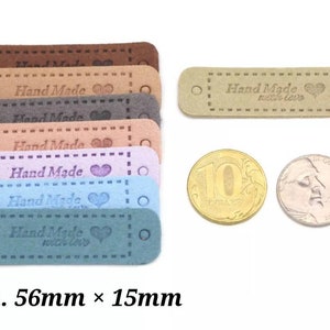 10 Stück Etichette in pelle fatte a mano,Lederetiketten zum Annähen,Etiketten in pelle fatte a mano,Etichetta in pelle fatta a mano con Löchern für DIY-Hüte Kleidung16x56mm immagine 2