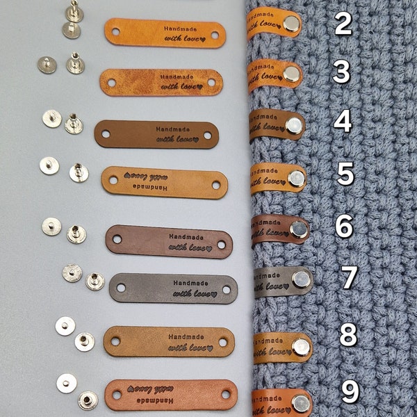 10 Stück Labels Handmade Etiketten Nähen Kunstleder Label für Kleidung Jeans DIY  mit Buchschrauben 10 Stück Set in verschiedenen Farben