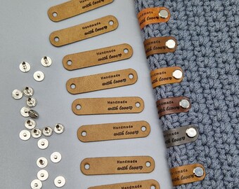 10 Stück Labels Handmade Etiketten Nähen Kunstleder Label für Kleidung Jeans DIY Set mit Buchschrauben Schrauben Leder Label Tags