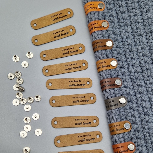 10 Stück Labels Handmade  Etiketten Nähen Kunstleder Label für Kleidung Jeans DIY Set mit Buchschrauben Schrauben Lether Label Tags