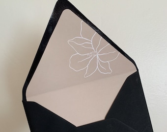 printable envelope liner, taupe floral A7 envelope liner template, white magnolia, tropical modern wedding envelope detail, instant download