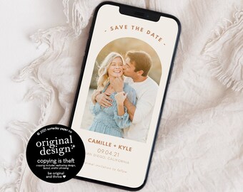 electronic save the date template, modern boho digital save the date evite, terracotta arch wedding save our date, text invitation