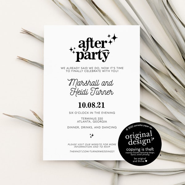 Retro wedding reception invitation template, after party celebration, printable celestial reception party announcement, digital download