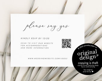 online RSVP card template, printable wedding RSVP with QR code, wedding website insert card, printable modern rsvp, instant download