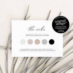 dress code color card for wedding, customizable guest attire insert template, printable neutral wedding card for family and bridal party