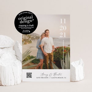 QR Code Save the Date, Digital Wedding Announcement, Printable Save the Date Template, Modern Save the Date Barcode