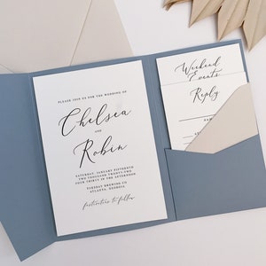 romantische Hochzeitseinladung, minimalistischer Taschenordner Vorlage, druckbare DIY Hochzeitseinladung Set, QR Code RSVP Karte download