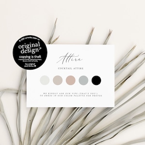 insert de tenue de mariage modifiable, carte de code vestimentaire de palette de couleurs imprimable, veuillez porter des neutres, tableau d'humeur pour les invités, téléchargement moderne