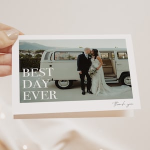 druckbare Hochzeit Dankeskarten mit Foto, personalisierte bester Tag aller Hochzeit Fotokartenvorlage, gefaltetes Dankeschön, editierbarer Download