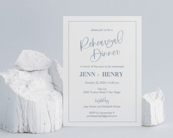 simple rehearsal dinner invitation template, printable customizable the night before invite, dusty blue modern dinner, instant download