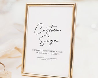 customizable wedding sign 8x10 template, printable minimalist wedding guestbook sign, in loving memory, open bar, menu sign download