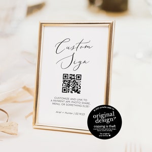 QR code wedding sign template, printable custom 8x10 sign, scan for payment, honeymood fund, capture the love, digital menu sign