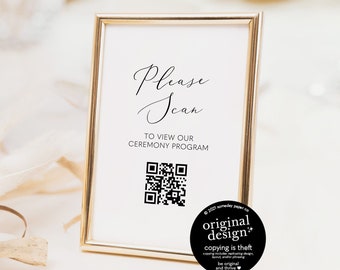 paperless wedding program, QR code wedding sign, scannable payment sign, editable 8x10 template, eco wedding programs, digital download