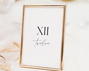 Roman Numeral table numbers, printable minimalist table cards, modern black and white wedding number cards, instant download, 4x6, 5x7