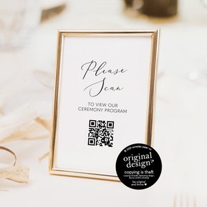 paperless wedding program, QR code wedding sign, scannable payment sign, editable 8x10 template, eco wedding programs, digital download