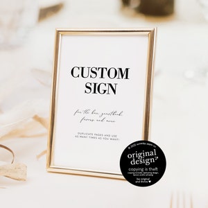 printable wedding sign template, editable custom modern reception sign, simple black and white, guestbook sign, open bar, instant download